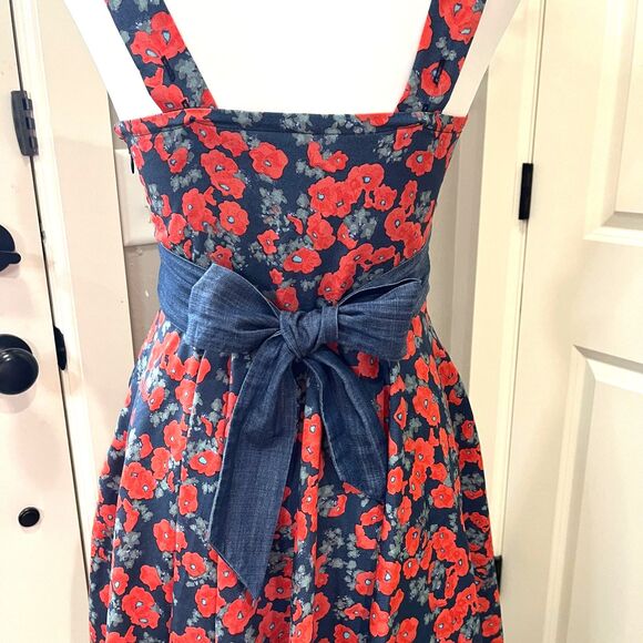 Coconinno Red Floral Fit & Flare Dress with Denim Waist Tie – Size XS - Picture 4 of 11